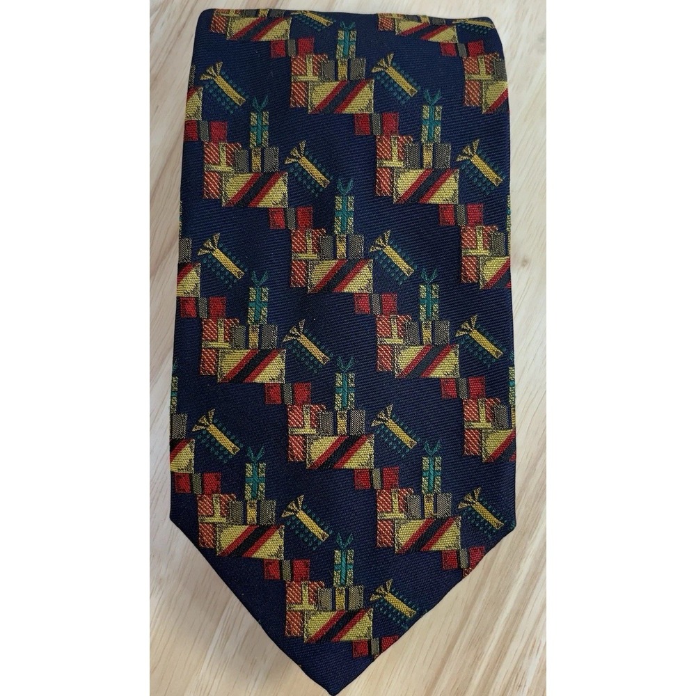 Robert Talbott Men's Navy Holiday Christmas Presents Geometric Silk Neck Tie